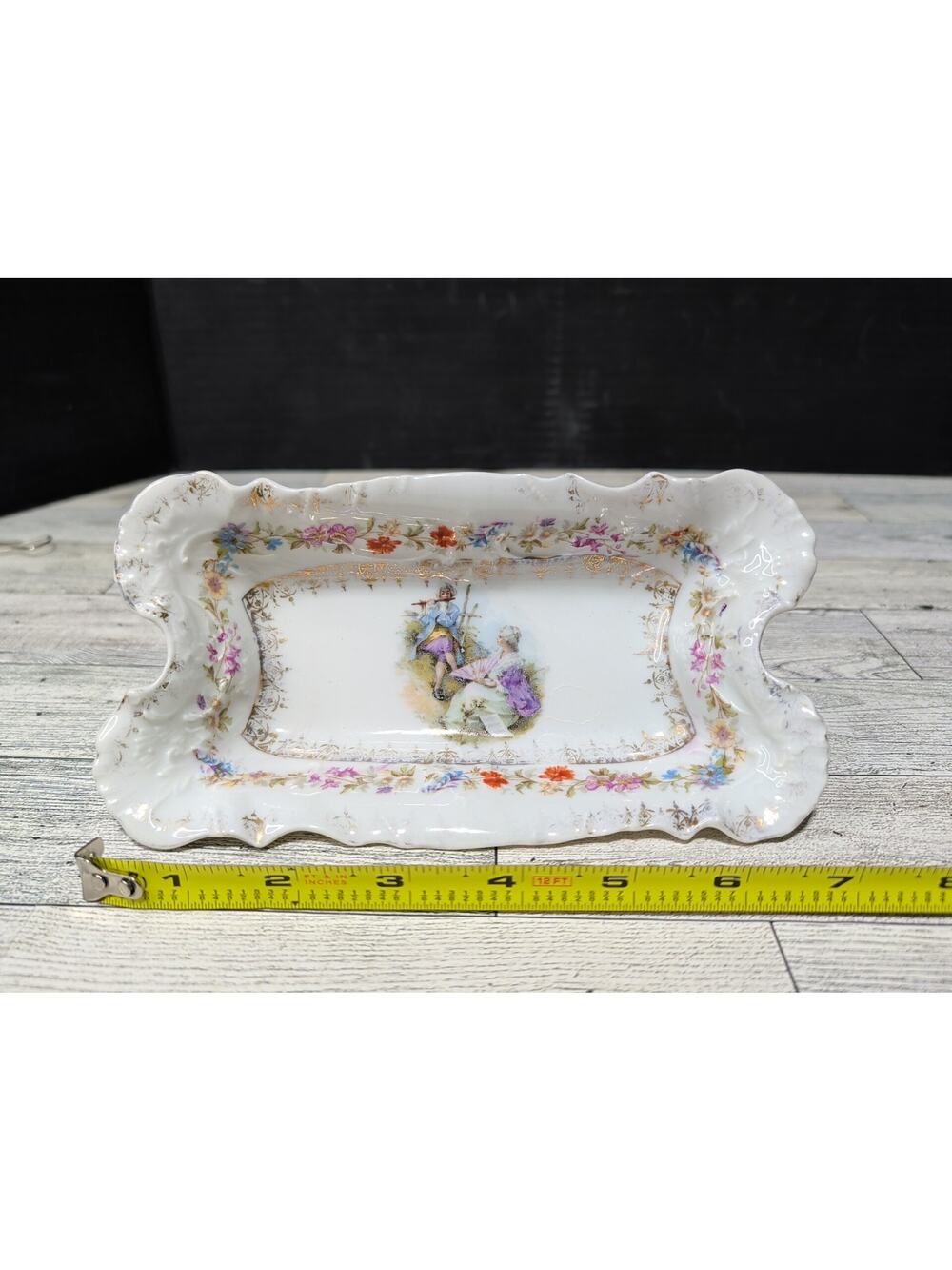 Antique Carl Tielsch CT Altwasser Silesia Germany 7" Hand Painted Butter Dish